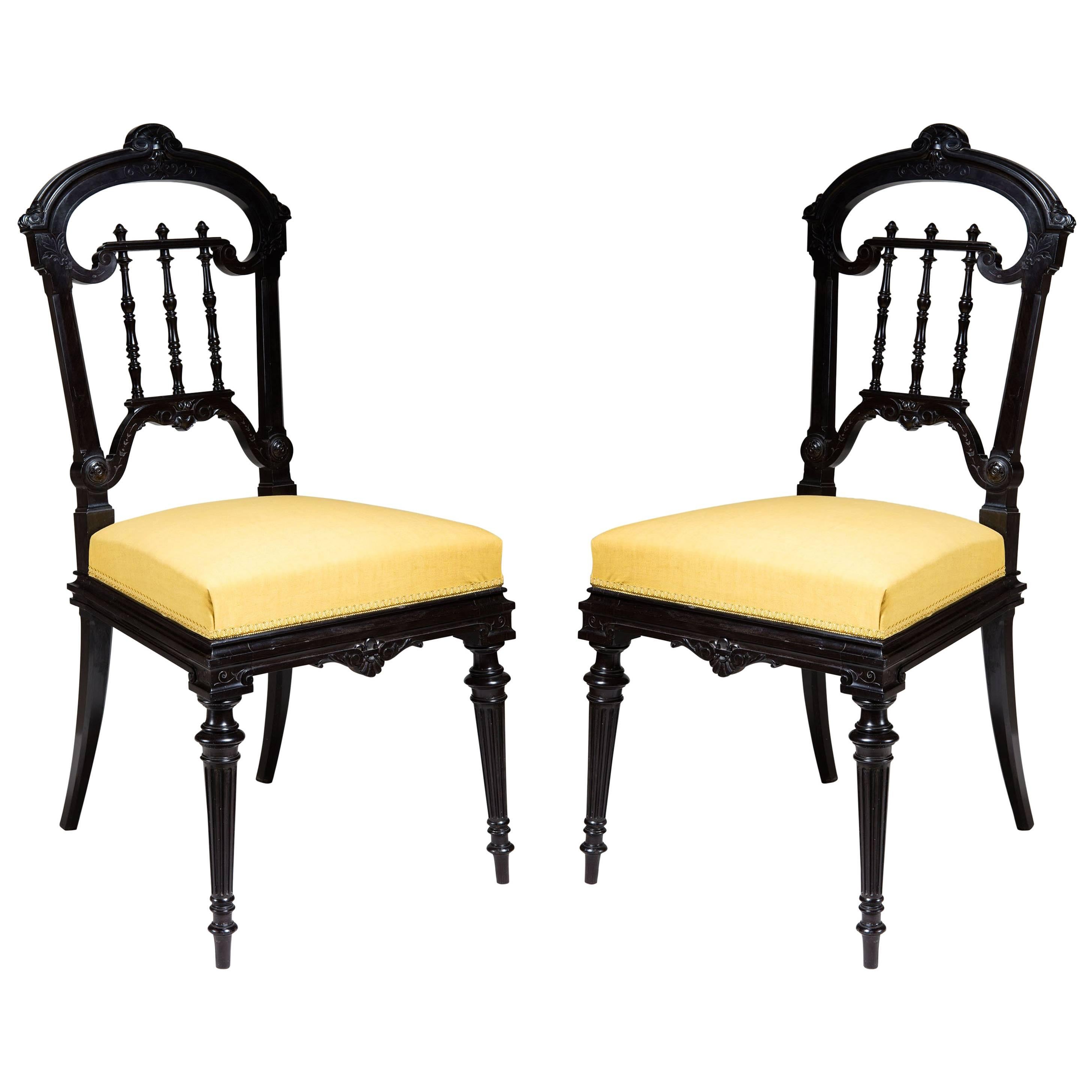 Pair of Solid Ebony Side Chairs