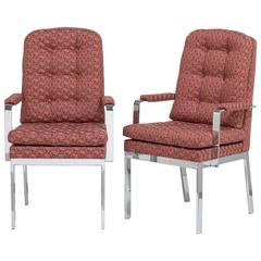 Pair of Milo Baughman Designed Nickel Framed Carver Chairs 4