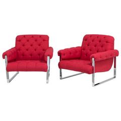 Pair of Milo Baughman Chromium Steel Framed Armchairs, 1970s