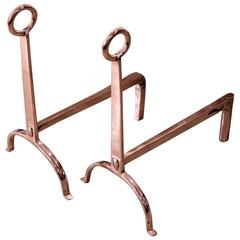 French Modern Andirons in Mirrored Copper, 1950s