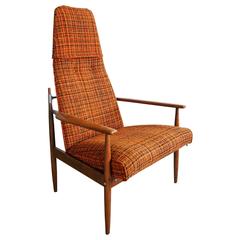Mid-Century Danish Tall Lounge Chair in Teak and Original Fabric by Peter Hvidt