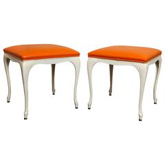 Pair of Mid-Century Modern Painted White Metal Benches or Stools
