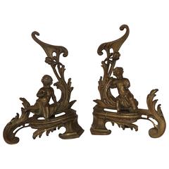 Wonderful French Gilt Bronze Cherub Putti Fireplace Fireplace Chenets Andirons 5