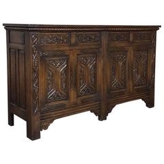 Grand Antique French Renaissance Hand-Carved Buffet in Solid Oak