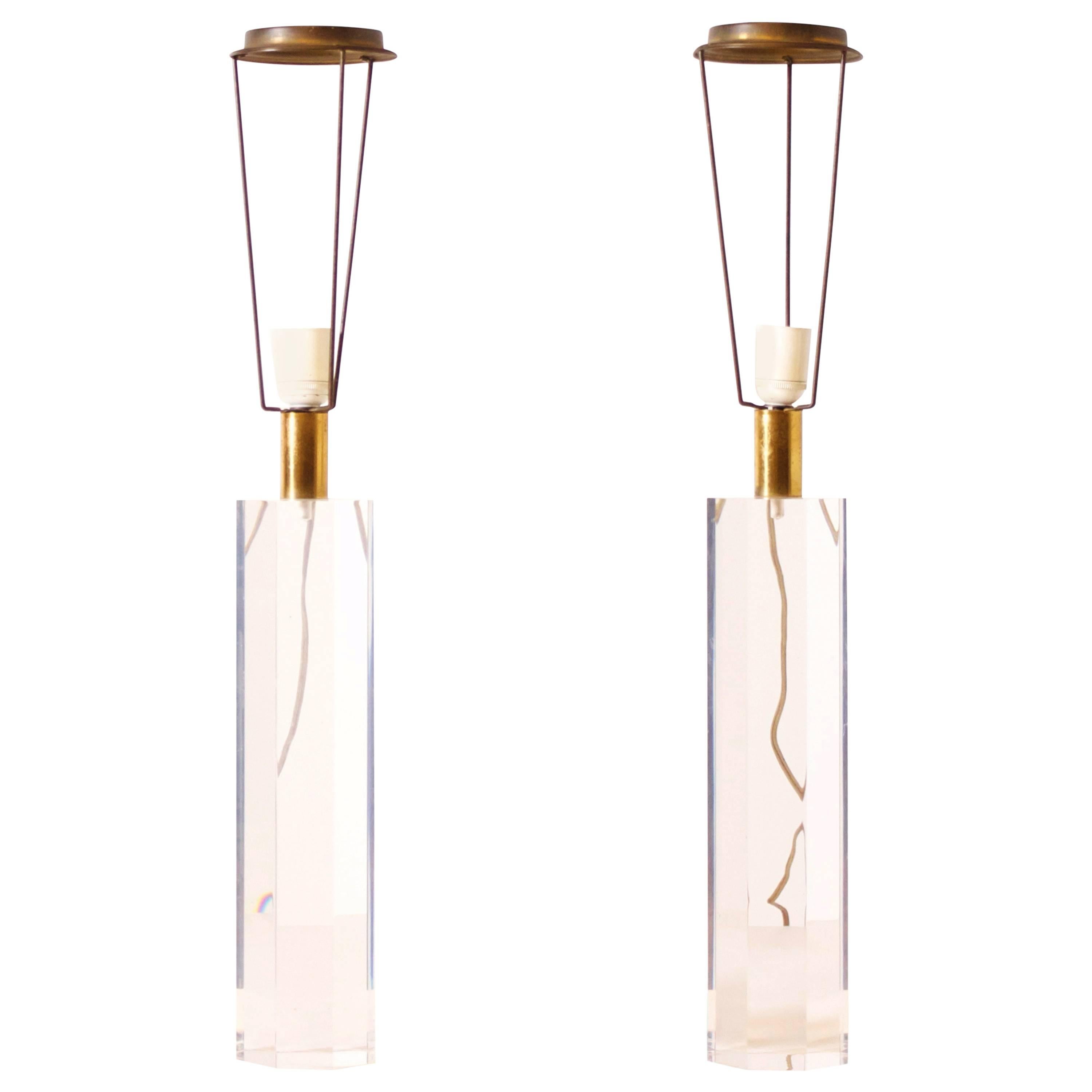 Set of French 1970s Lucite Table Lamps