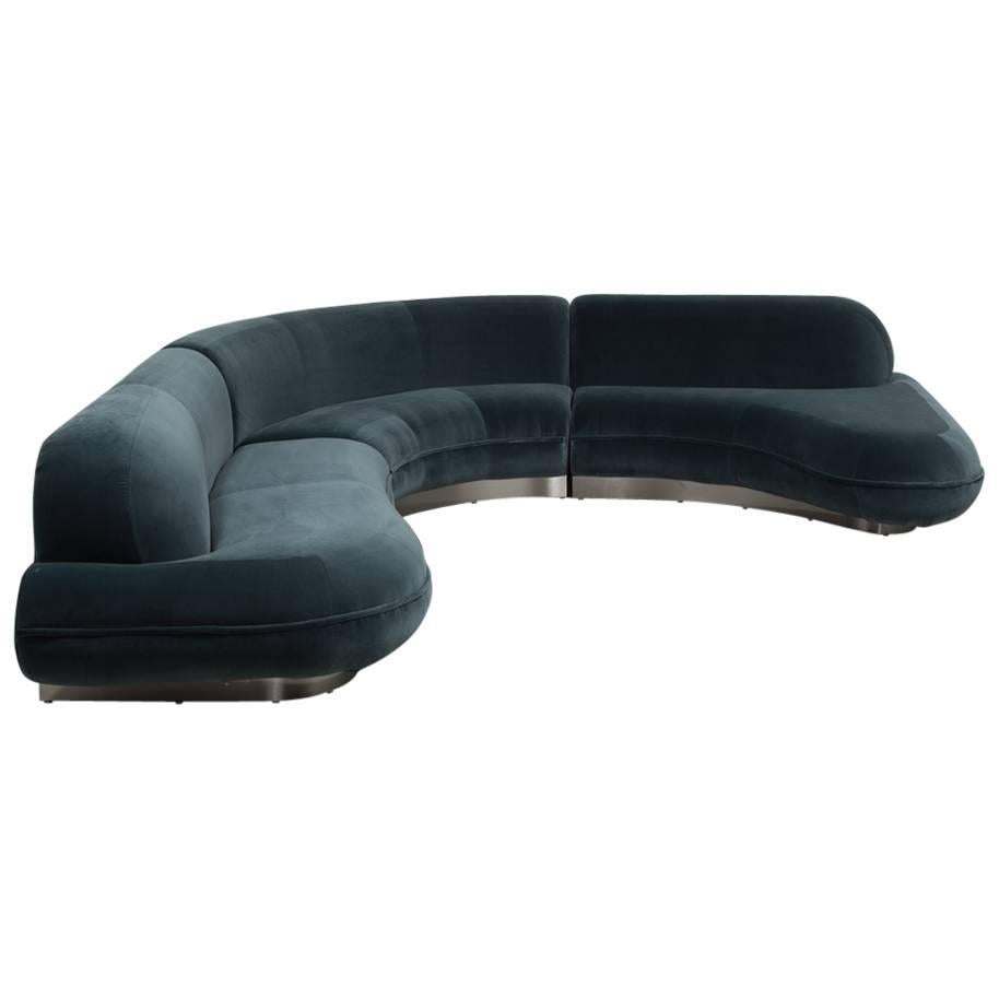Sensational Three Part Velvet Upholstered Sectional Sofa, 1980s
