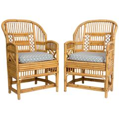 Pair of Brighton Bamboo Armchairs with New Seat Cushions