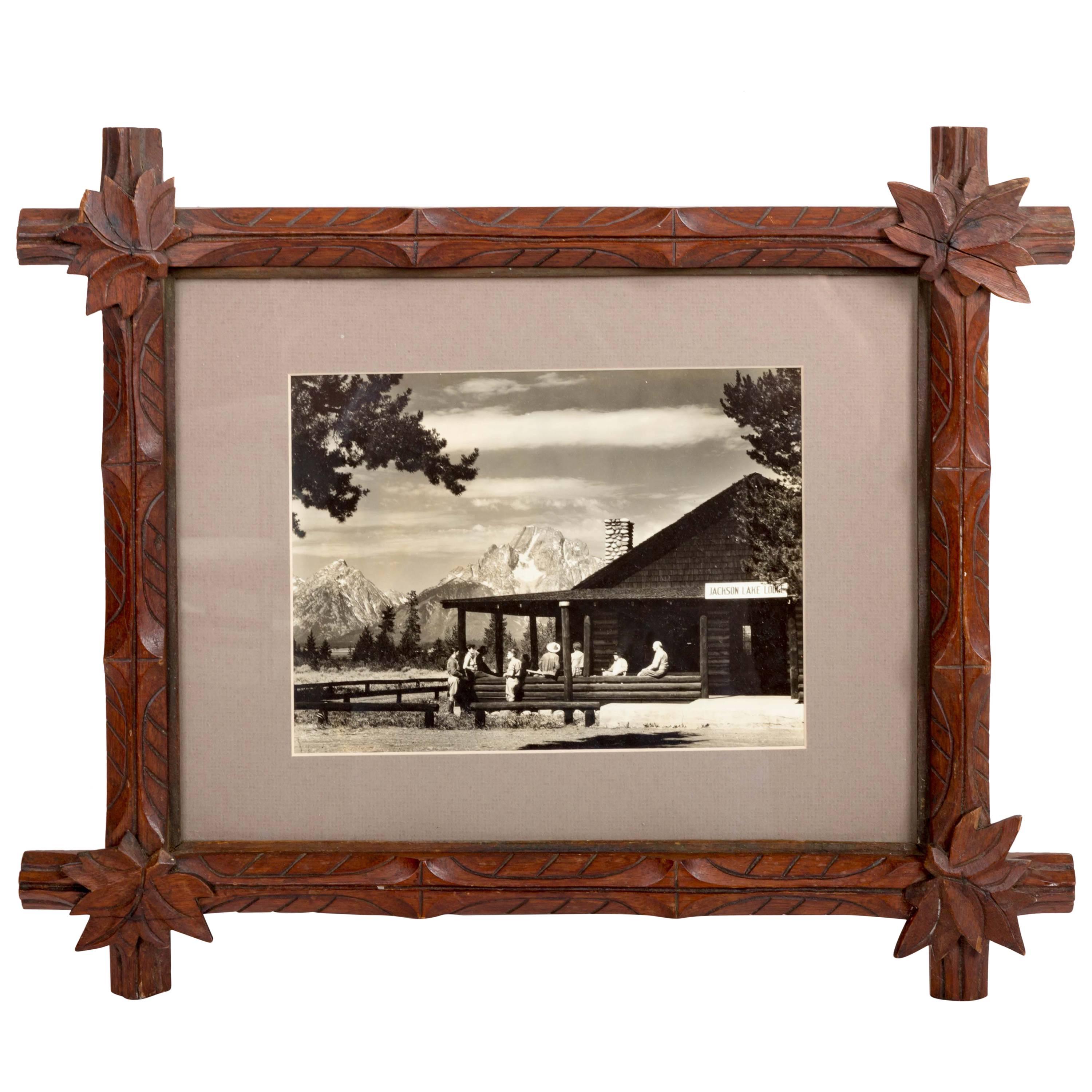 Mid-Century Dude Ranch Photograph in 19th Century Tramp Art Frame For Sale