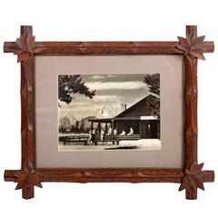 Mid-Century Dude Ranch Photograph in 19th Century Tramp Art Frame