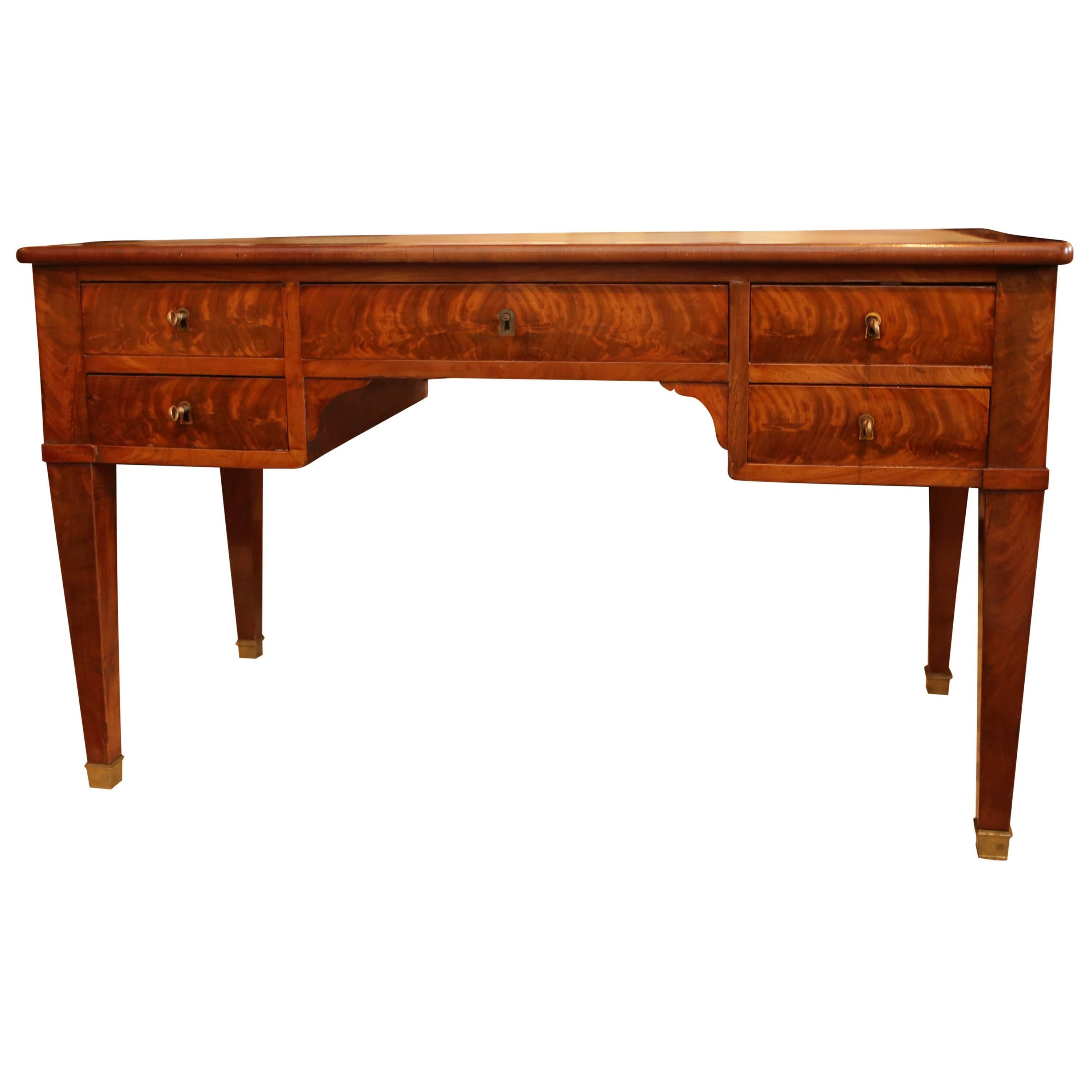 Charles X French Tiger Maple Desk with Tooled Leather Top