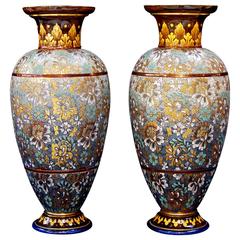 Doulton Chiné Ground Pair of Pottery Vases