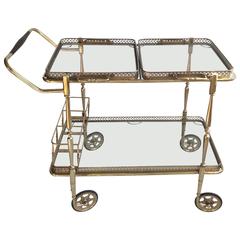 Vintage French Brass Drinks Trolley or Bar Cart