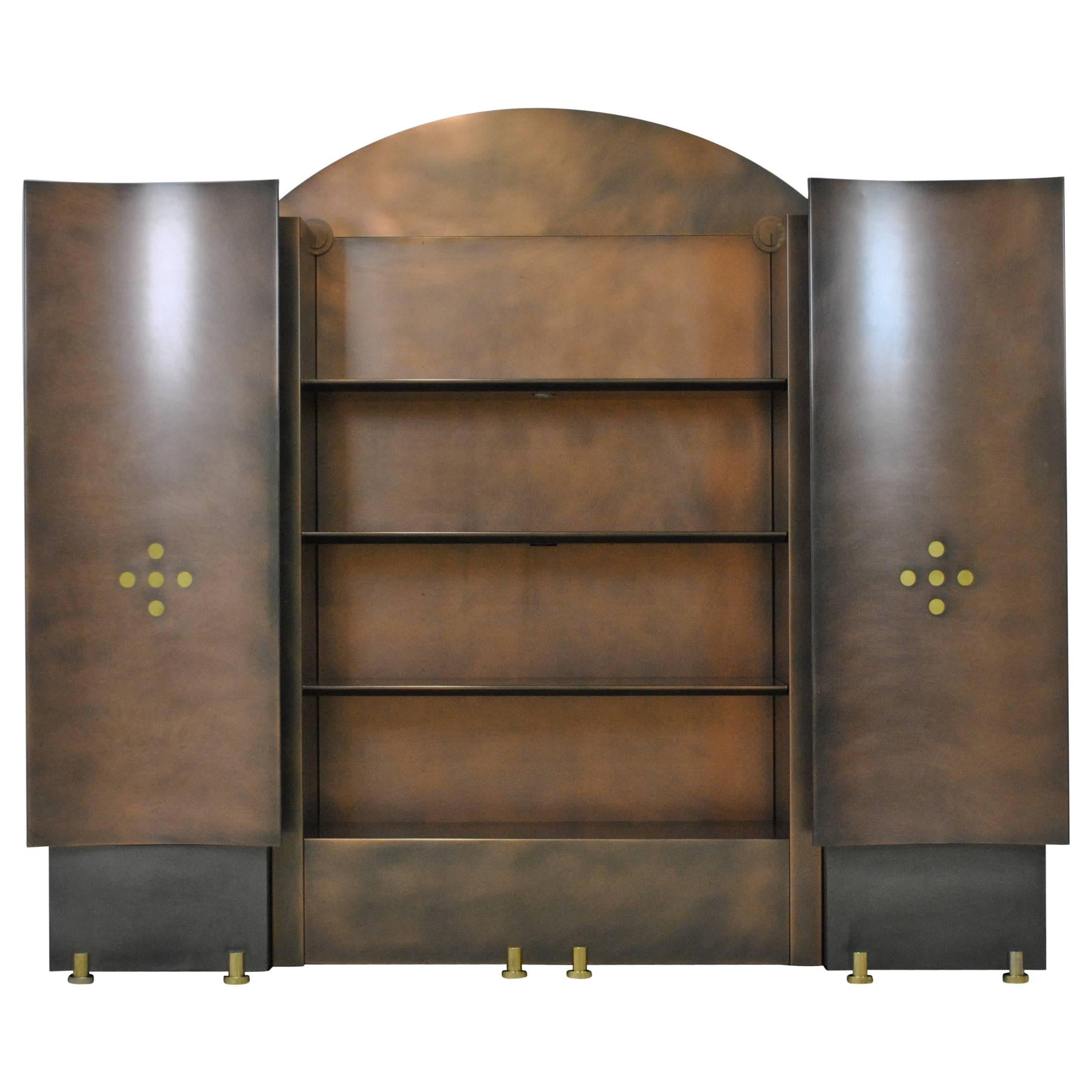 Neoclassical Steel and Brass Wall Unit by Belgochrom, Belgium, 1980s For Sale