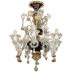 19th Century Venetian Gold Dust Glass Chandelier with Reverse Painted Details