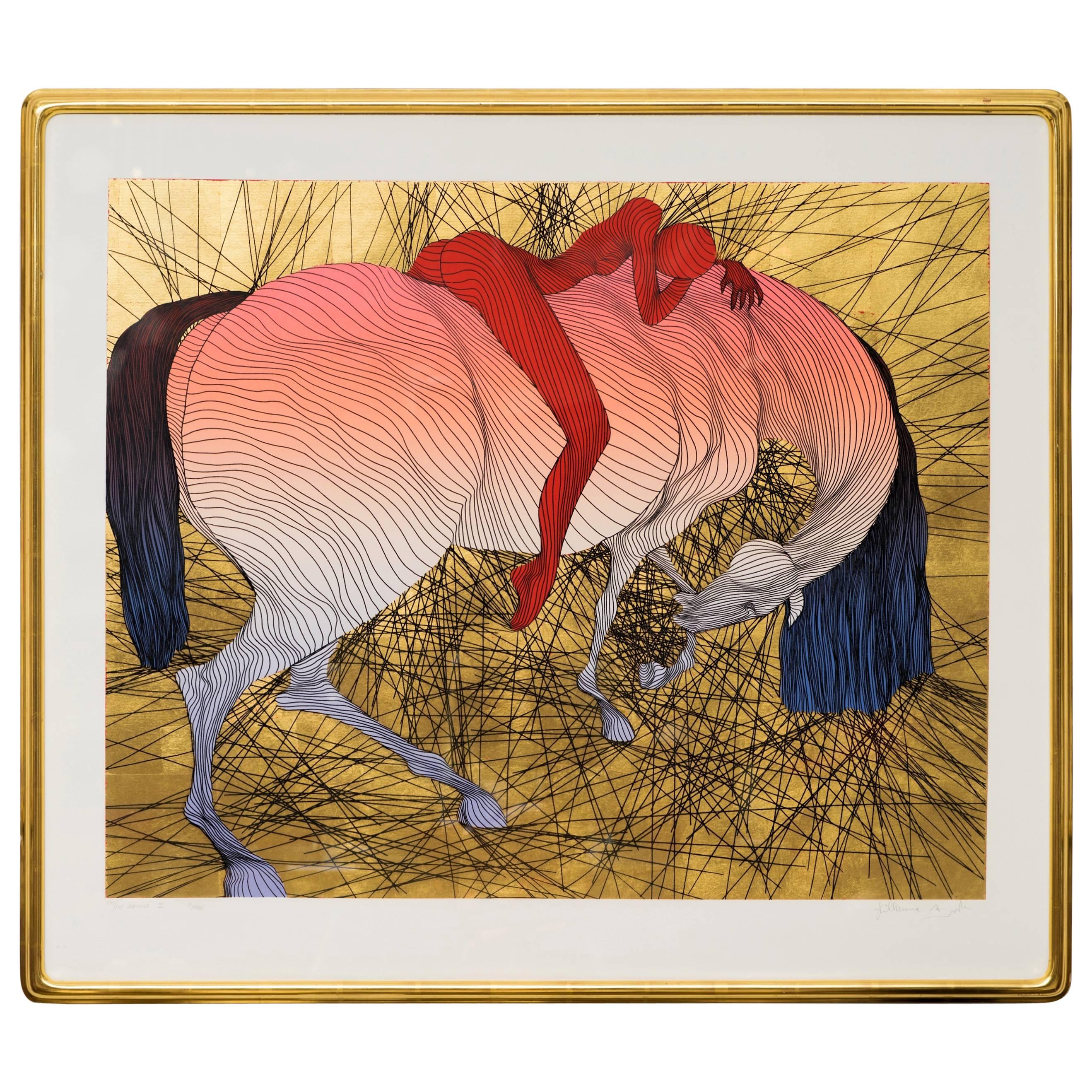 Guillaume Azoulay Horse and Rider Screenprint with Gold Leaf