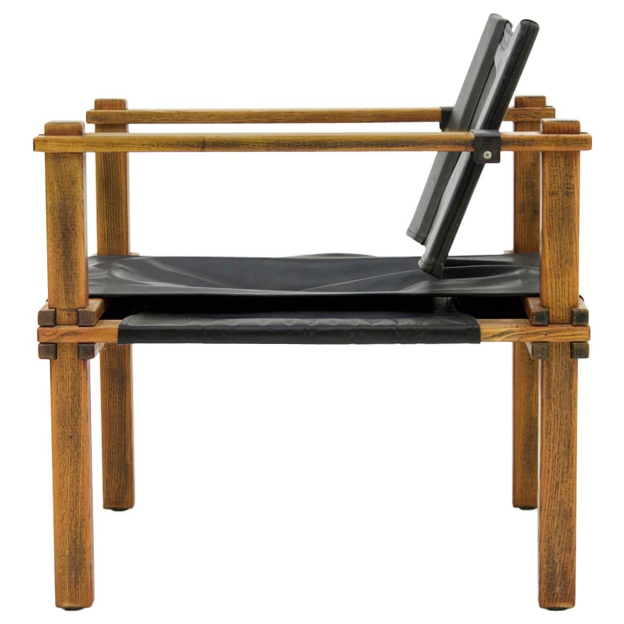 Safari Lounge Chair in Oak and Leather by Gerd Lange, Germany For Sale