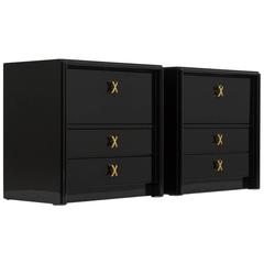 Pair of Paul Frankl Jet Black Lacquered Side Cabinets, 1950s