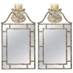 Provencal Painted Tole Mirrors with Crown Decoration on the Top 12