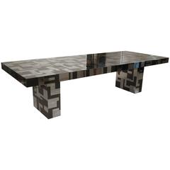 Rare Cityscape Dining Table in Gun Metal and Chrome by Paul Evans