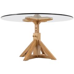 Pedestal Dining Table with Height Adjustable Wooden Base