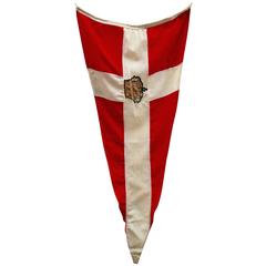 Vintage Danish Wool Yacht Flag Bearing Hand-Painted Crown