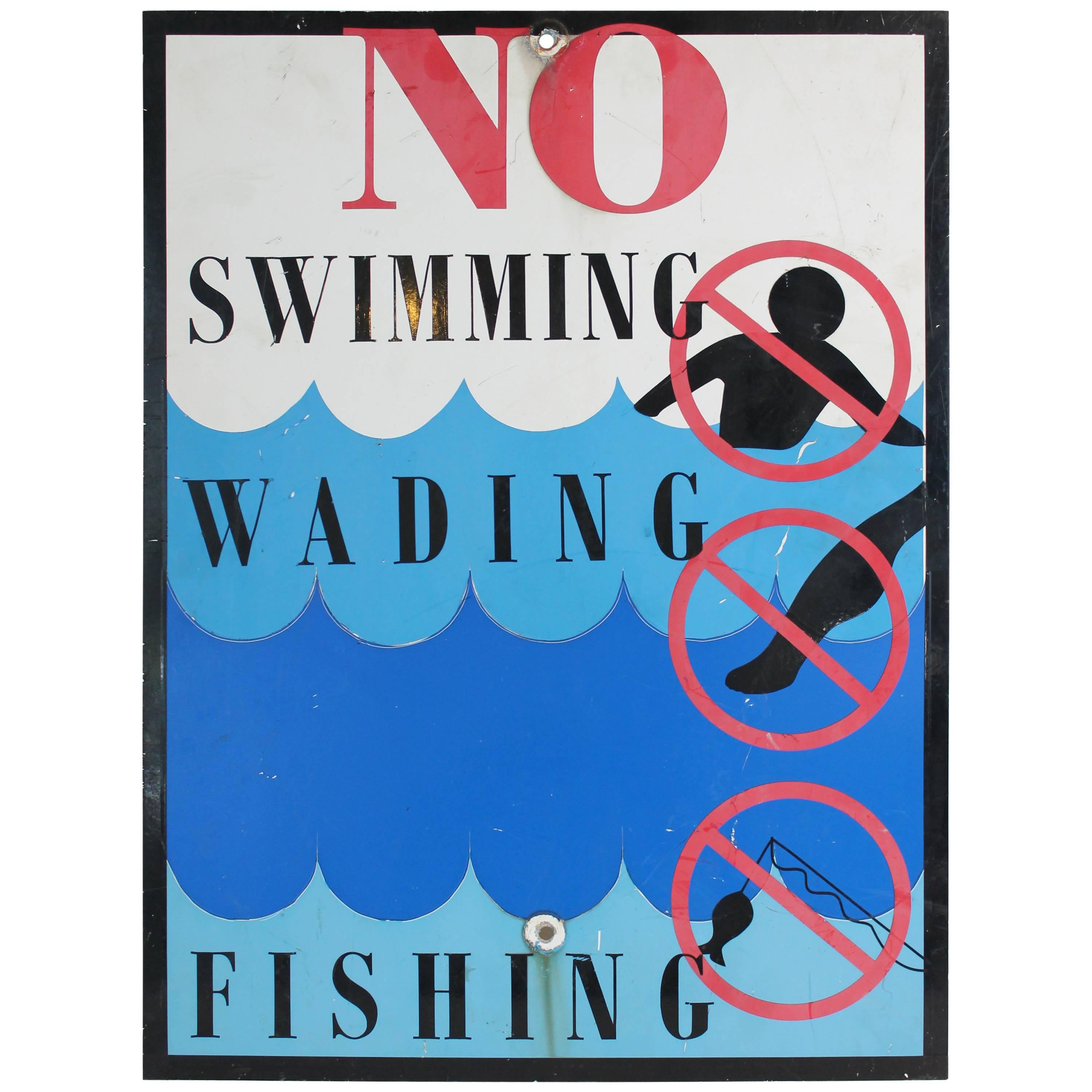Mid-20th Century Metal Graphic "No Swimming...." Park Sign For Sale