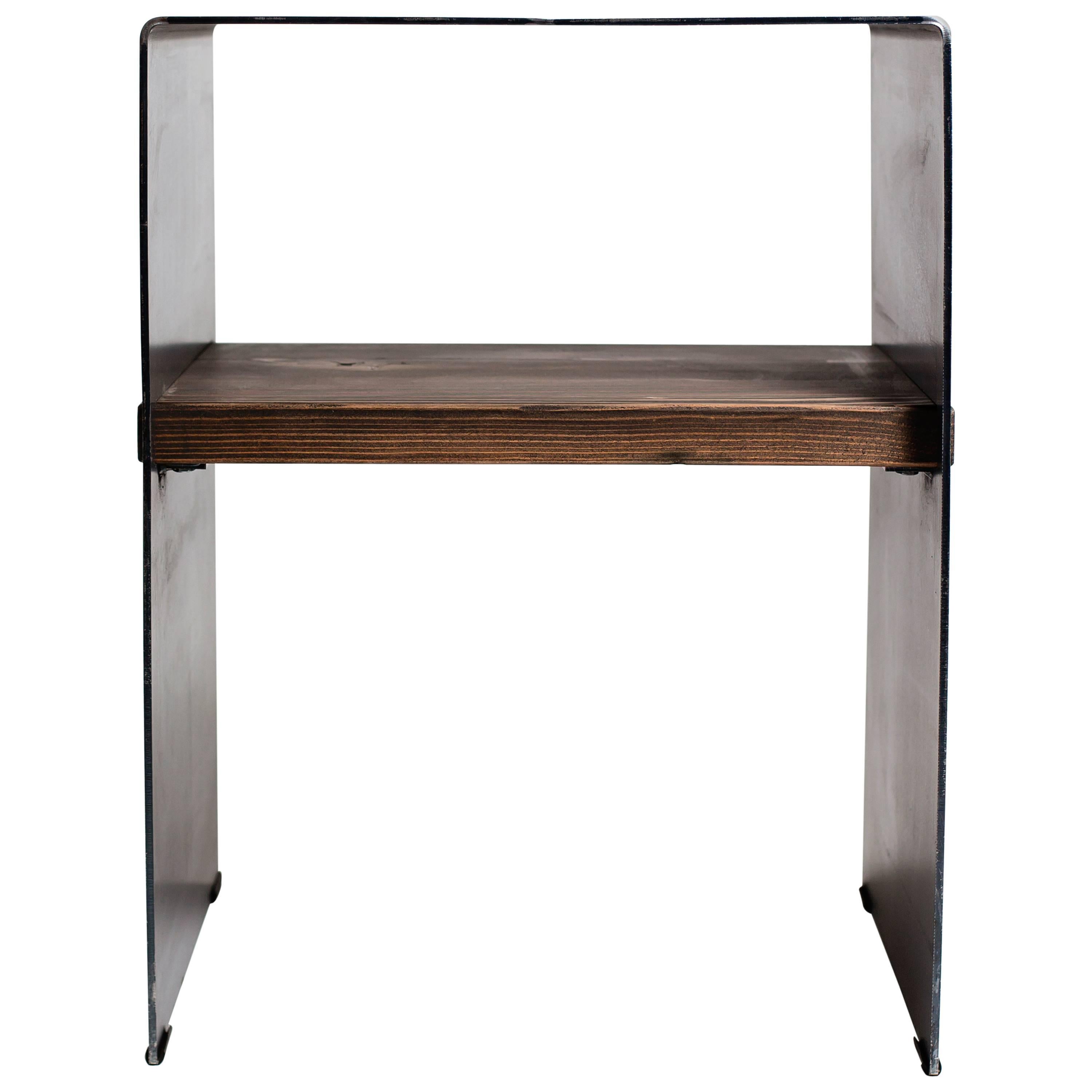Folded Metal Side Table with Wood Inlay Shelf For Sale