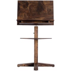 Modern Solid Claro Walnut and Polished Brass Adjustable Music Stand with Storage