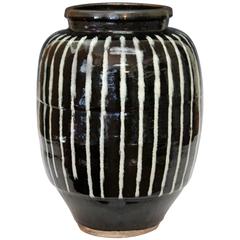 Shigaraki Japanese Storage Jar Vase with Bold White on Black Design