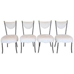 Black Chain Chairs with Gold trim in White Fur:  Style of Jean Royère