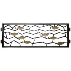 Pair of Metal Geometric Fence or Art Object with Golden Fish