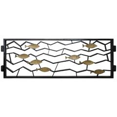 Pair of Metal Geometric Fence or Art Object with Golden Fish 6