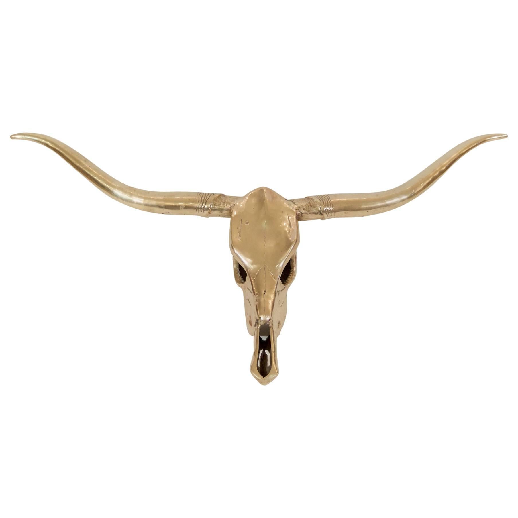 Large Brass Long Horn Skull For Sale