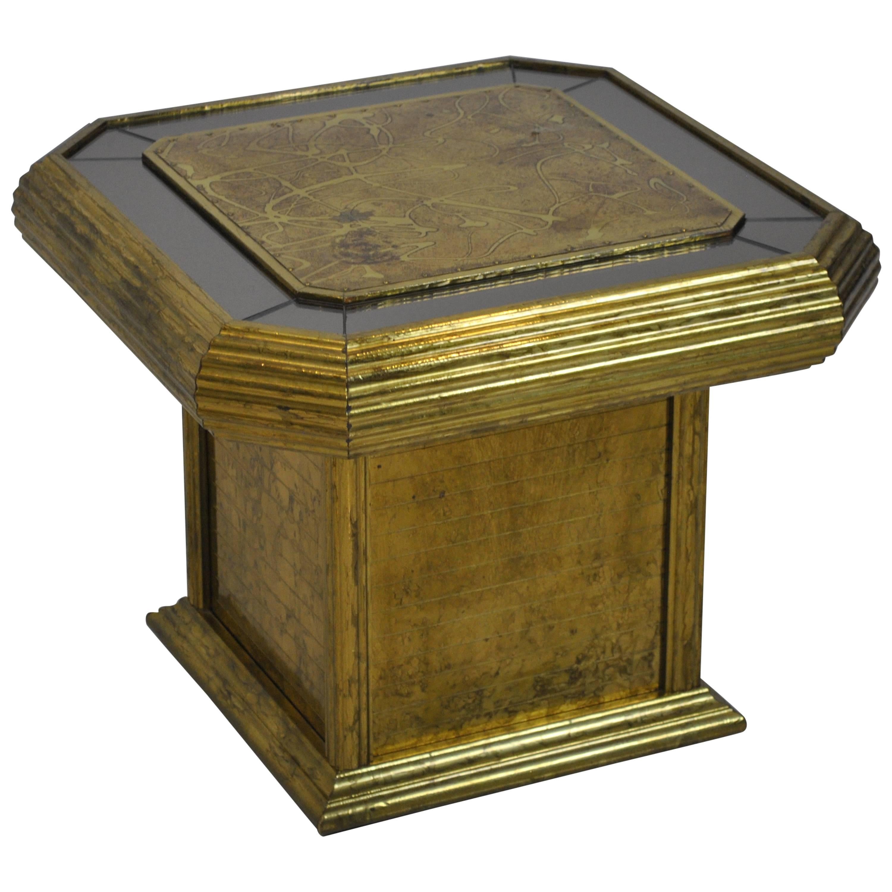 Etched Copper and Mirror Plated Side Table by Rodolfo Dubarry, 1970s For Sale