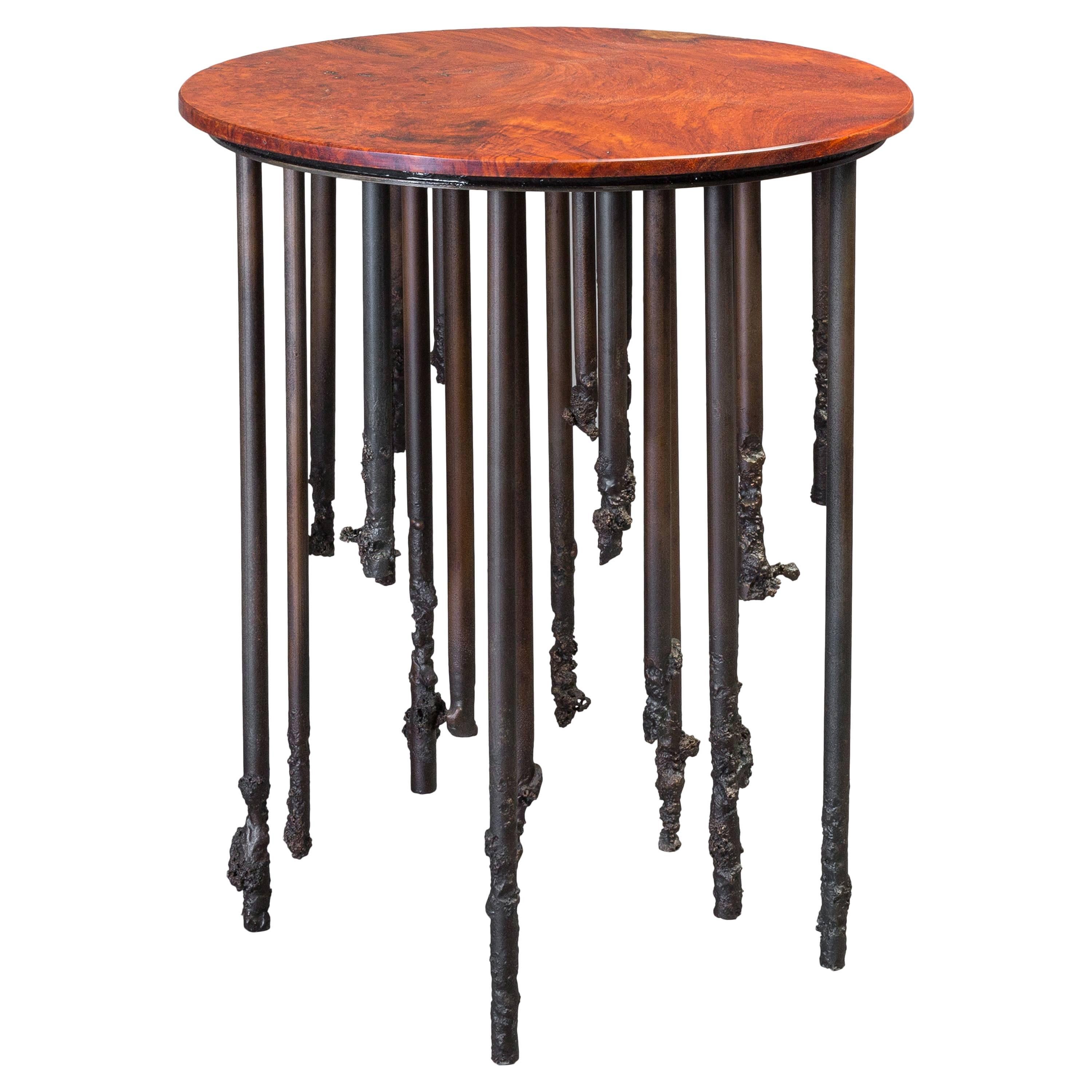 Stalactite III, Burl Wood and Iron Side Table For Sale