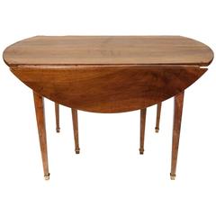 French Turn of the Century Walnut Oval Drop-Leaf Table with Tapered Legs
