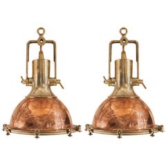 Retro Pair of Large Copper and Brass Ship Deck Lights