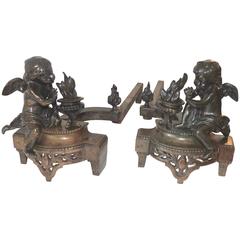 Wonderful French Empire Bronze Regency Fireplace Putti Cherubs Chenets Andirons 5