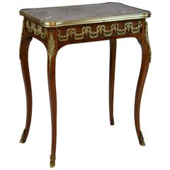 French Louis XV Style Marble Top Table with Bronze Mounts