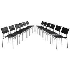 Large Set of Martin Visser Dining Room Chairs in Original Black Leather 6