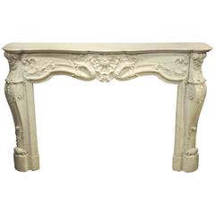 19th Century French Louis XV Style Carved Carrera Marble Fireplace Mantel