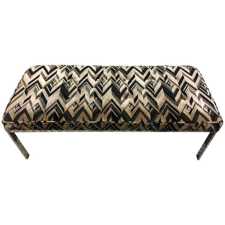 Chrome and Graphic Velvet Selig Bench at 1stDibs