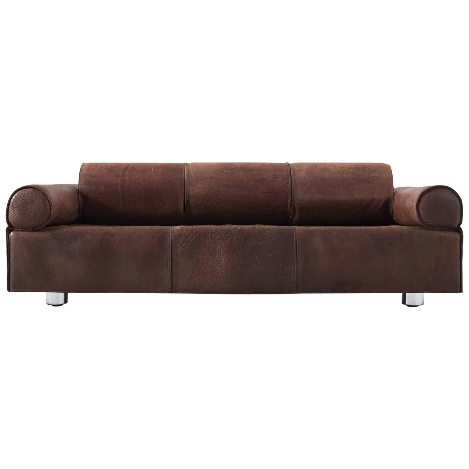 Marzio Cecchi Rare Brown Buffalo Leather Sofa