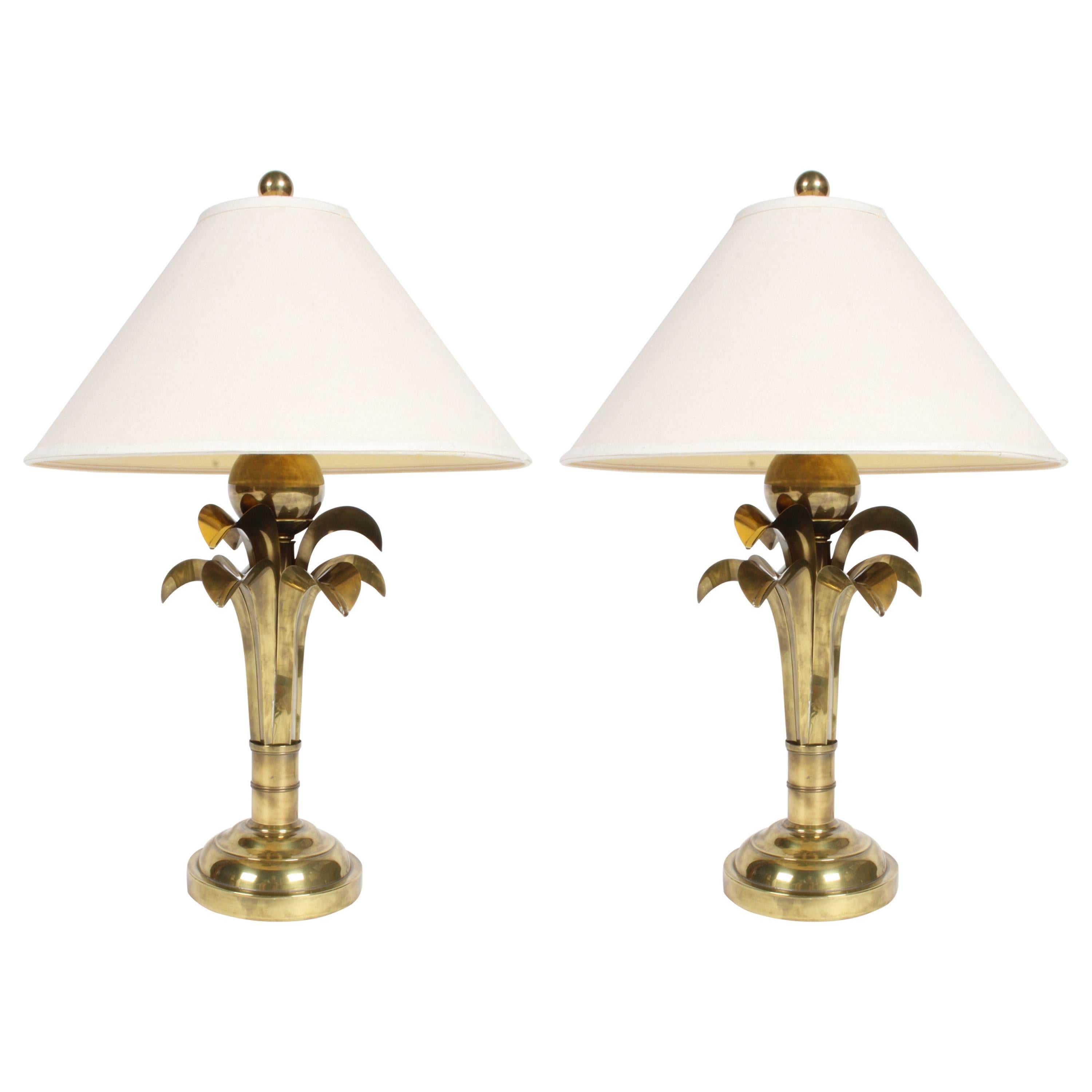 Pair of Brass Palm Leaf Tree Lamps in the Style of Maison Charles, circa 1970s