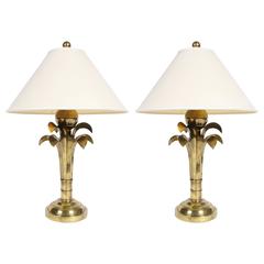 Pair of Brass Palm Leaf Tree Lamps in the Style of Maison Charles, circa 1970s 4