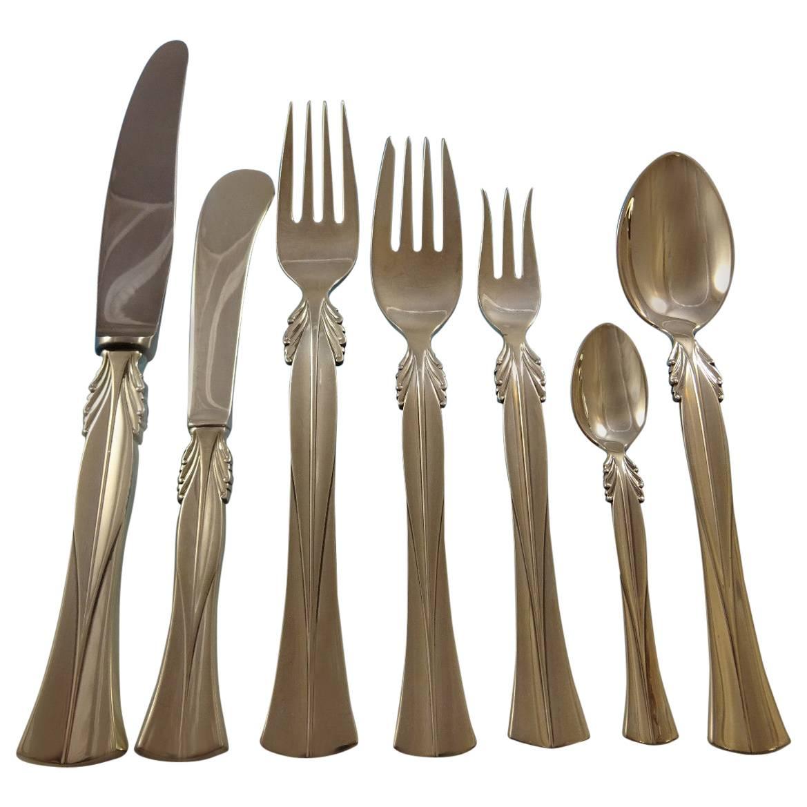 Queen Christina by Frigast Sterling Silver Flatware Set 12 Service Modern 93 Pcs For Sale