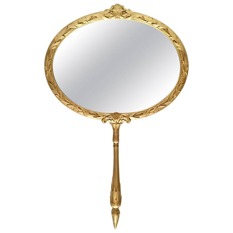 Mid Century French Style Hand Held Large Hanging Wall Mirror At Mid Century French Style Hand Held Large Hanging Wall Mirror