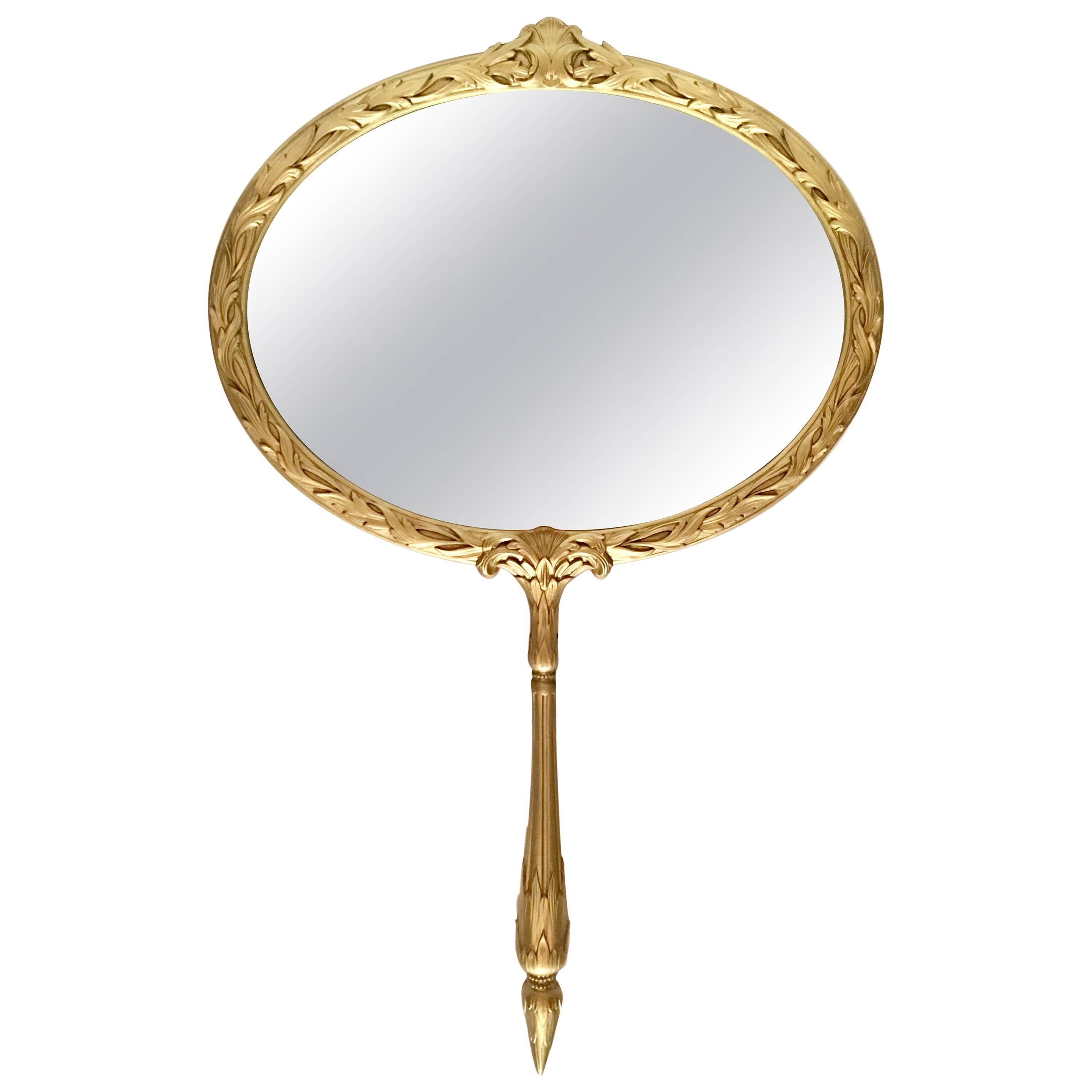 MidCentury French Style "Hand Held" Large Hanging Wall Mirror at