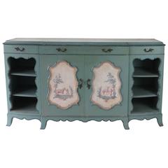 Venetian Hollywood Regency Painted Cabinet, 1950s Mirrored Glass Top 5