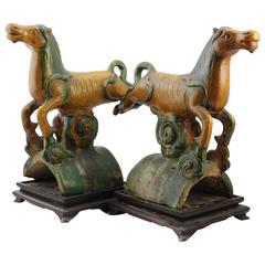Antique Qing Dynasty Pair of Emperor Horse Roof Tiles